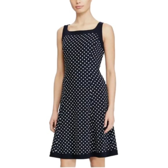 Chaps Dresses & Skirts - Chaps Women's Fit Flare Navy/White Dot Dress, Size XL